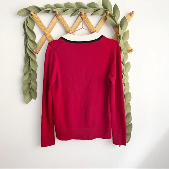 Veronica Beard Barrett Red Varsity Cashmere Sweater